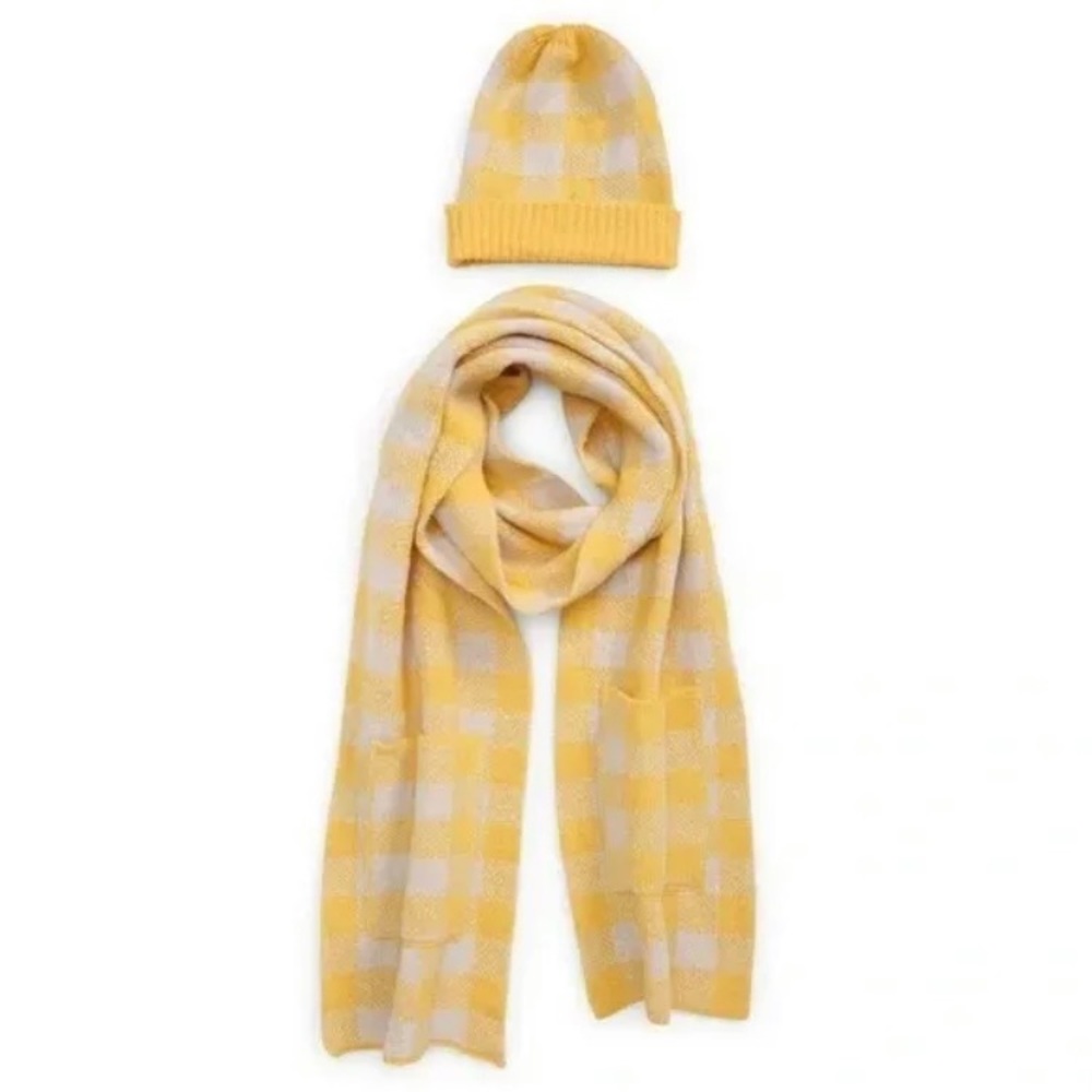 NWT Nordstrom BP Yellow-Lavender Beanie Hat & Scarf Set